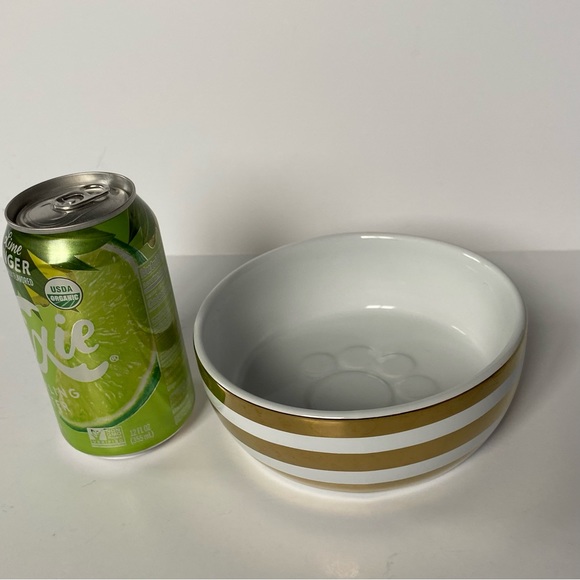 Top Paw Dog Bowl White With Gold Stripes EmbossedPaw Print Inside Ceramic EUC - Picture 12 of 12
